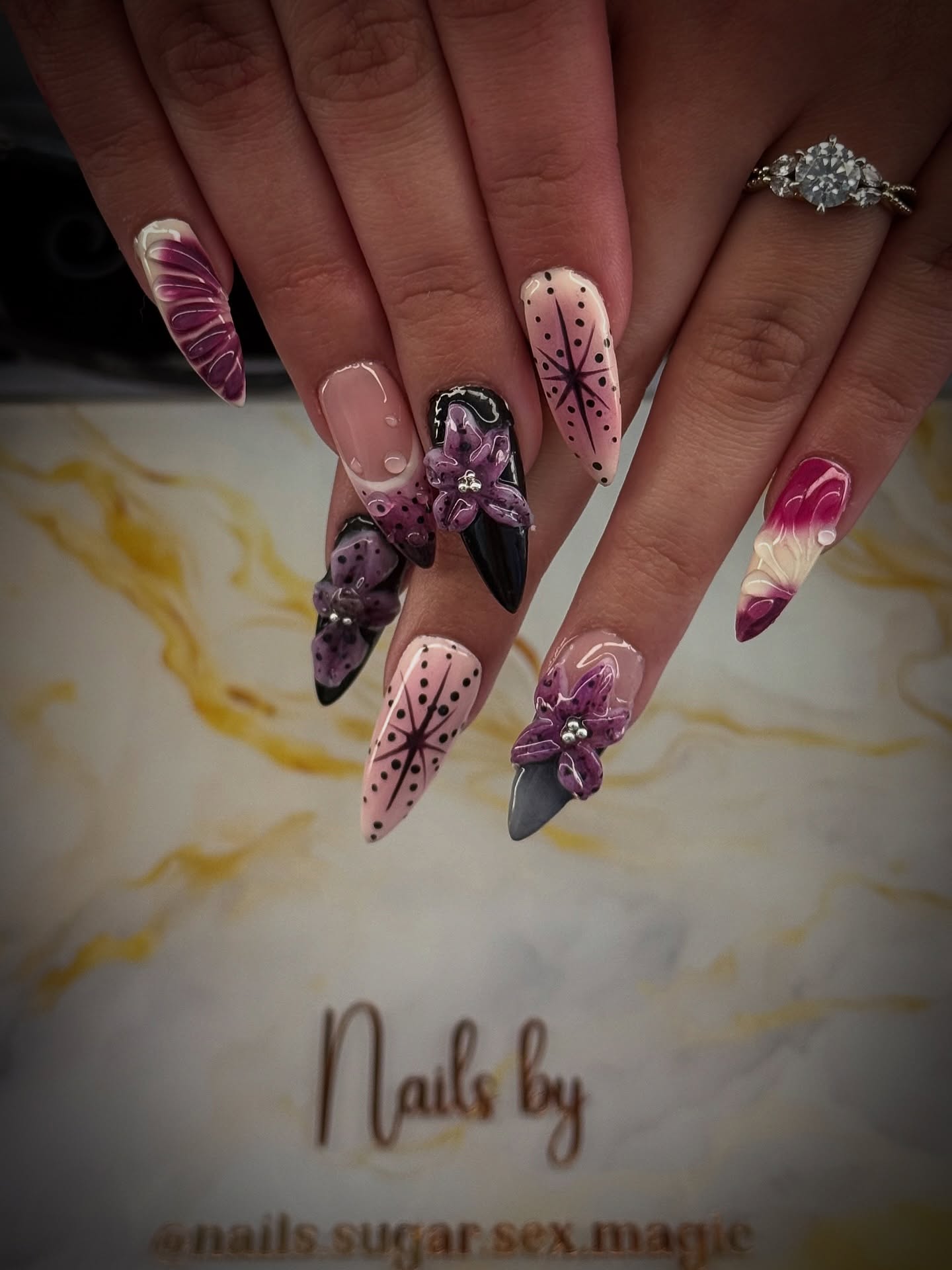 Orchid floral nail art